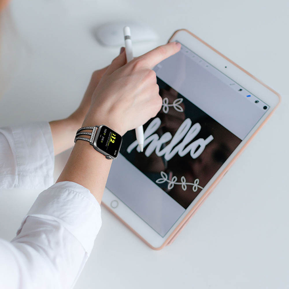 Dây đồng hồ thay thế ba hàng kim cương bằng thép không gỉ