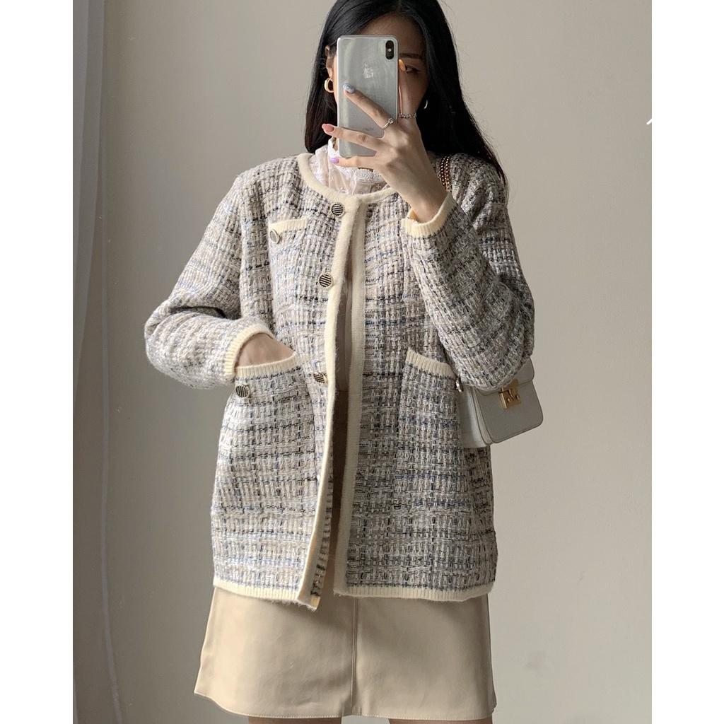 Áo khoác dạ TWEED xám trắng tiểu thư ulzzang - Made by Fiin