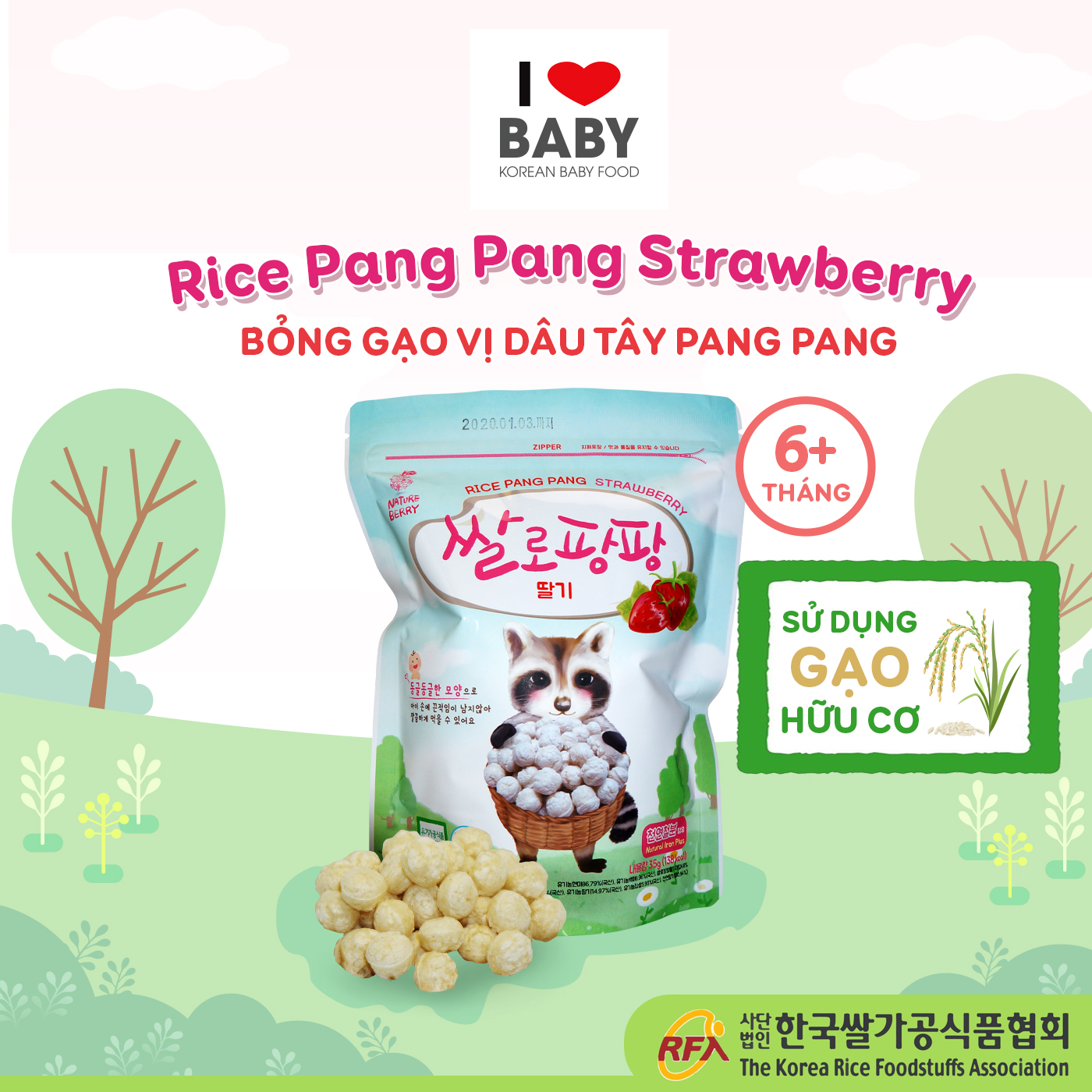 Bỏng gạo vị dâu tây pang pang (Rice Pang Pang Strawberry)