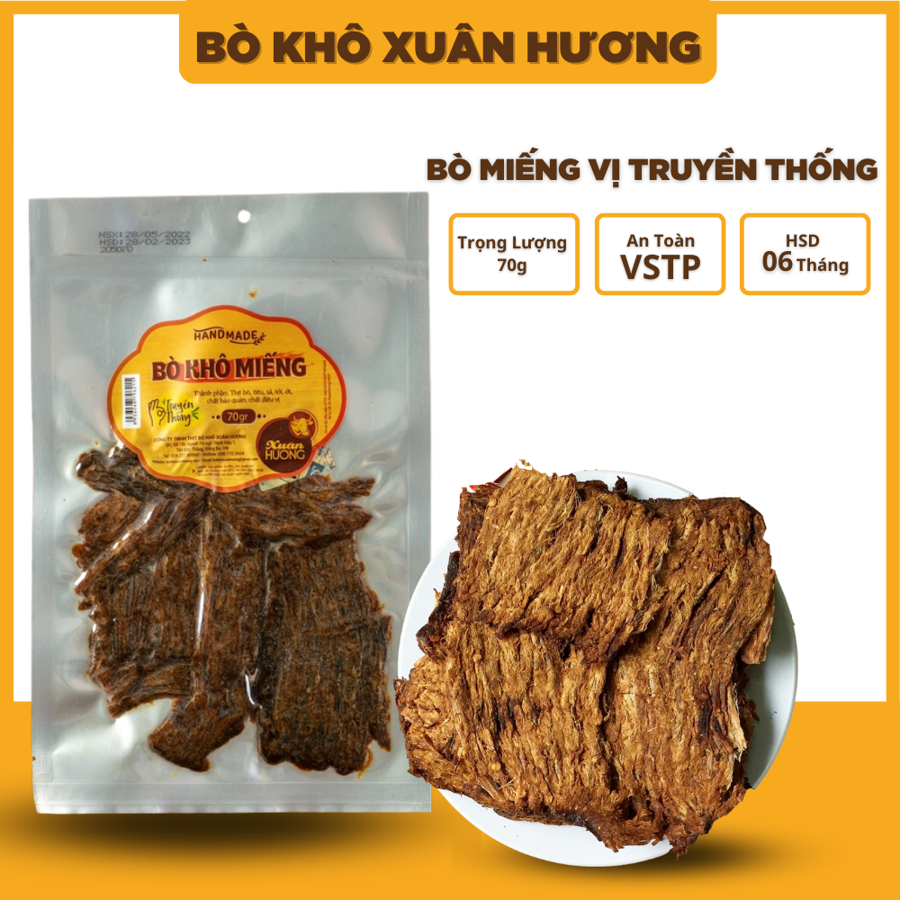 Khô bò khô miếng loại 1, thịt bò khô miếng que vị truyền thống Xuân Hương siêu ngon 70g