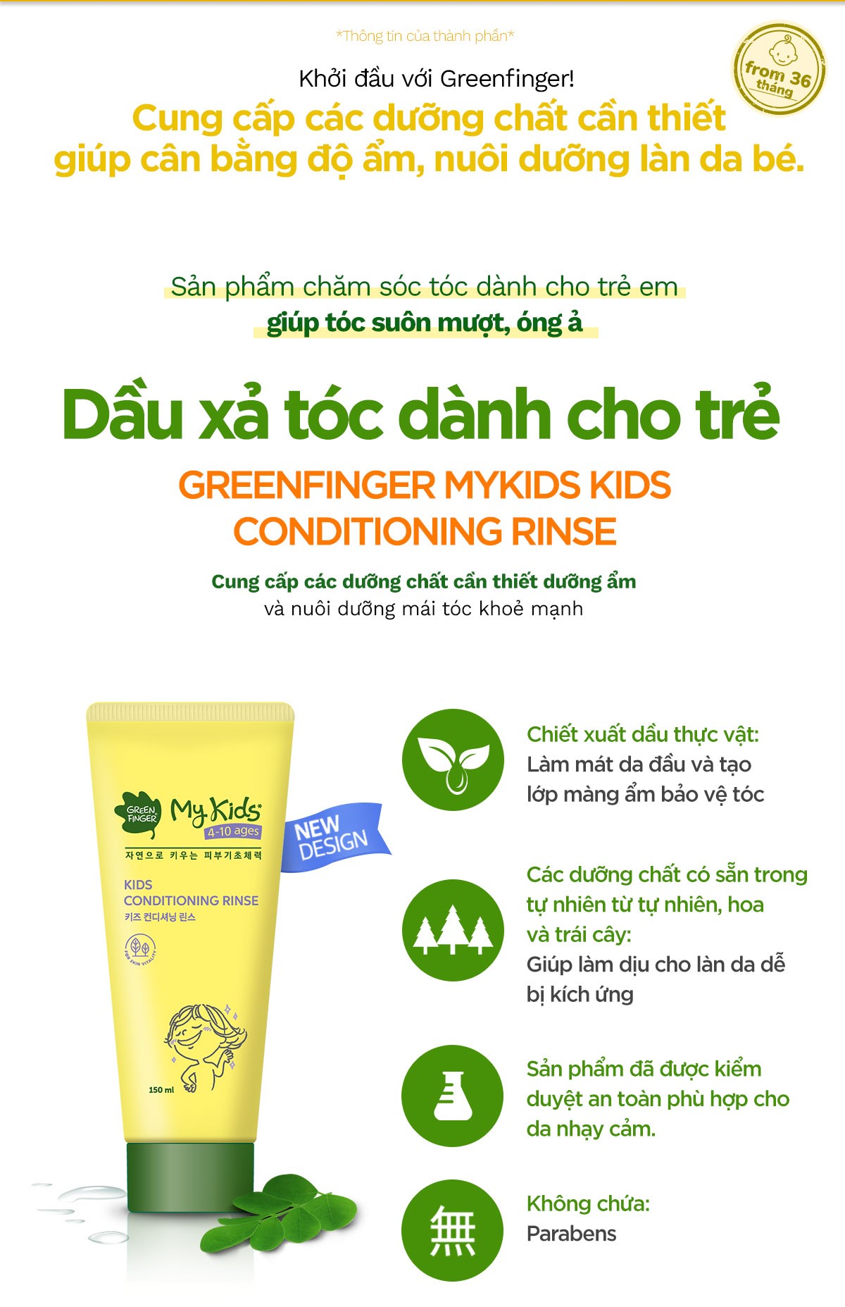 Combo 2 chai Dầu Xả Tóc Dành Cho Trẻ Em GREENFINGER MY KIDS CONDITIONING RINSE 160ml