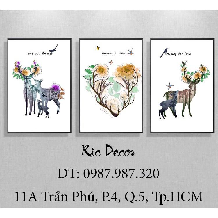 Tranh treo tường Canvas trang trí uyên ương 4 3 tấm 40x60cm