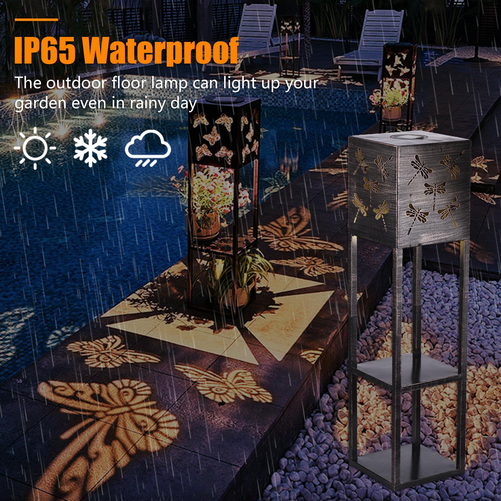 Đèn sàn năng lượng mặt trời ngoài trời với kệ kép, chất liệu kim loại, 2 tầng