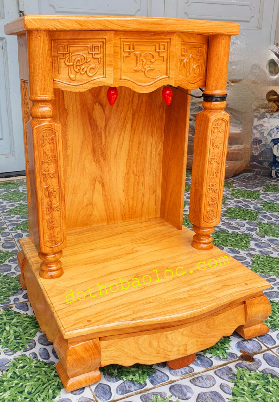 Bàn thờ Thần Tài Thổ Địa gỗ gõ đỏ cột vuông Cao 68cm x Ngang 50cm – Loại tốt [ Ảnh thật ]