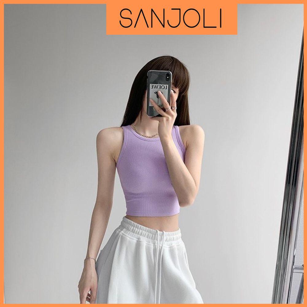 Áo Balo Nữ SANJOLI Áo Croptop Sexy Thun Kiểu Ôm Body Đẹp Trắng Đen Ngắn 3 lỗ Jennie AO013