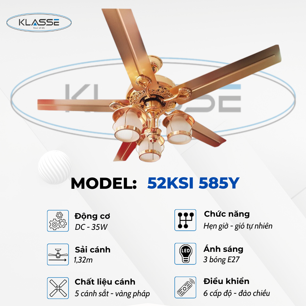 Quạt trần chùm đèn Klasse 52KSI 585Y hàng chính hãng