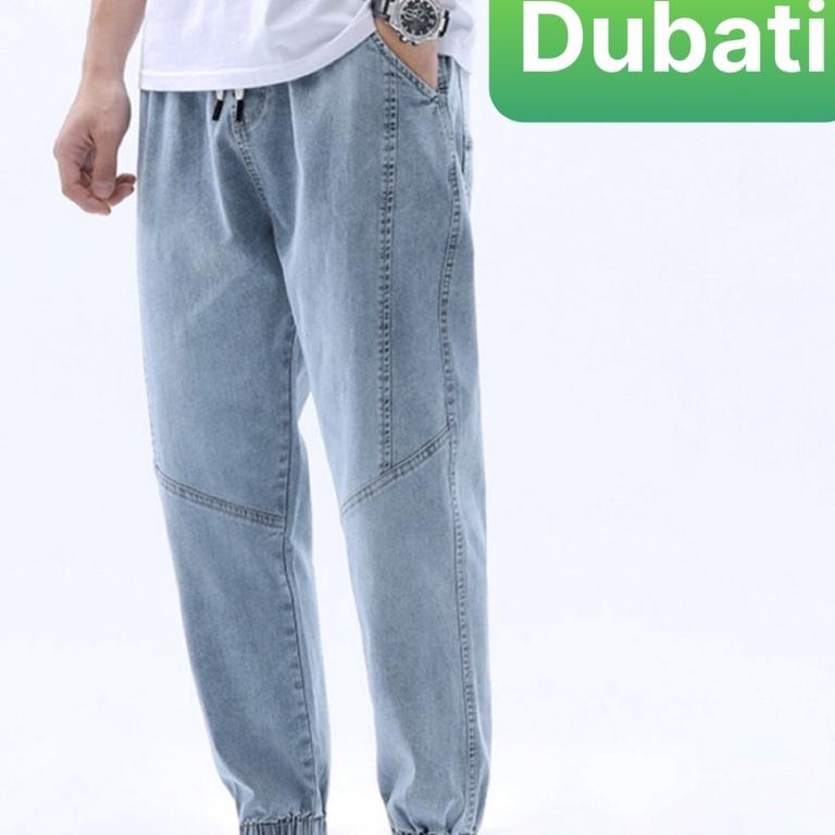 Quần Jeans Nam Xanh Trơn Túm Gấu Ống Suông Co Giãn Tốt, Quần Baggy Nam Unisex- DB 57- DUBATI FASHION