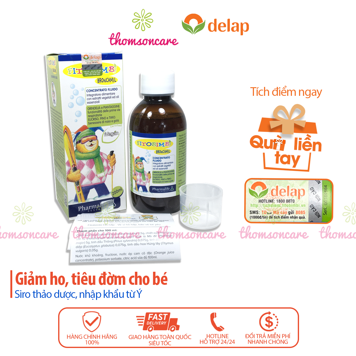 Broncamil Bimbi - Siro hỗ trợ giảm ho cho bé - Của hãng Fitobimbi - Nhập khẩu từ Ý