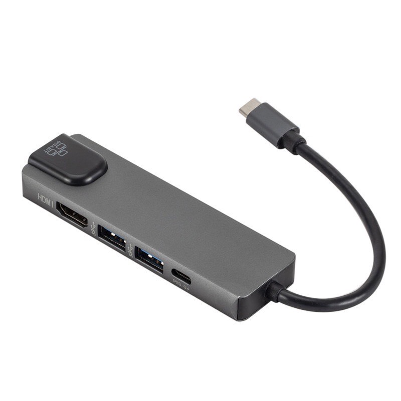 Cáp Chuyển Đổi Adapter USB Type C 5in1 Tích Hợp Cổng Mạng Lan, Sạc Nhanh PD, USB 3.0 Và HDMI