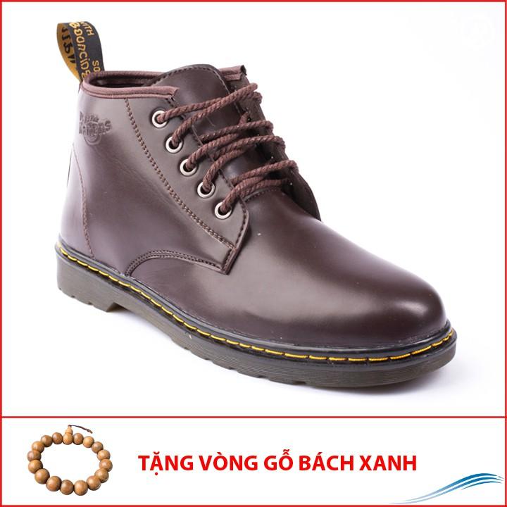 Giày Boot Nam Cổ Lửng Đế Khâu Da Trơn Màu Nâu Phong Cách - M354-NAU(GB)- Kèm Vòng Gỗ Bách Xanh