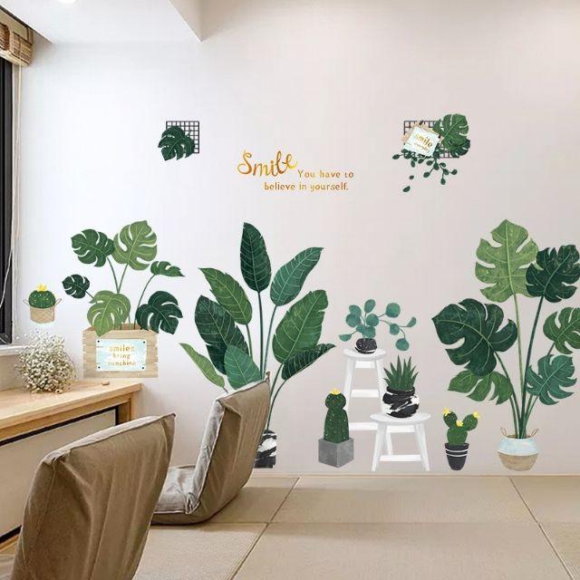 Decal trang trí chậu cây nhiệt đới size lớn