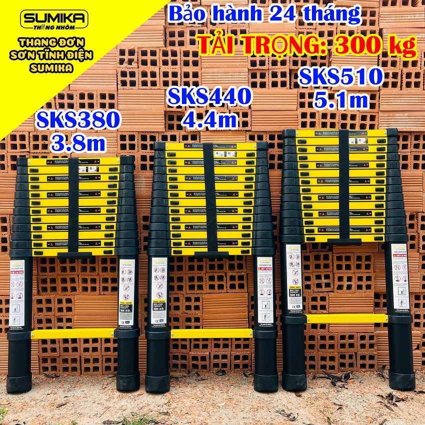 Thang Rút Đơn, Thang nhôm rút gọn SUMIKA SKS380 - Chiều cao tối đa 3.8m, sơn tĩnh điện, chống trầy xước, khóa chốt cao cấp, đế cao su chống trượt, bậc thang diện tích rộng, nhỏ gọn, tiện lợi di chuyển - Luôn Có Phụ Kiện Thay Thế