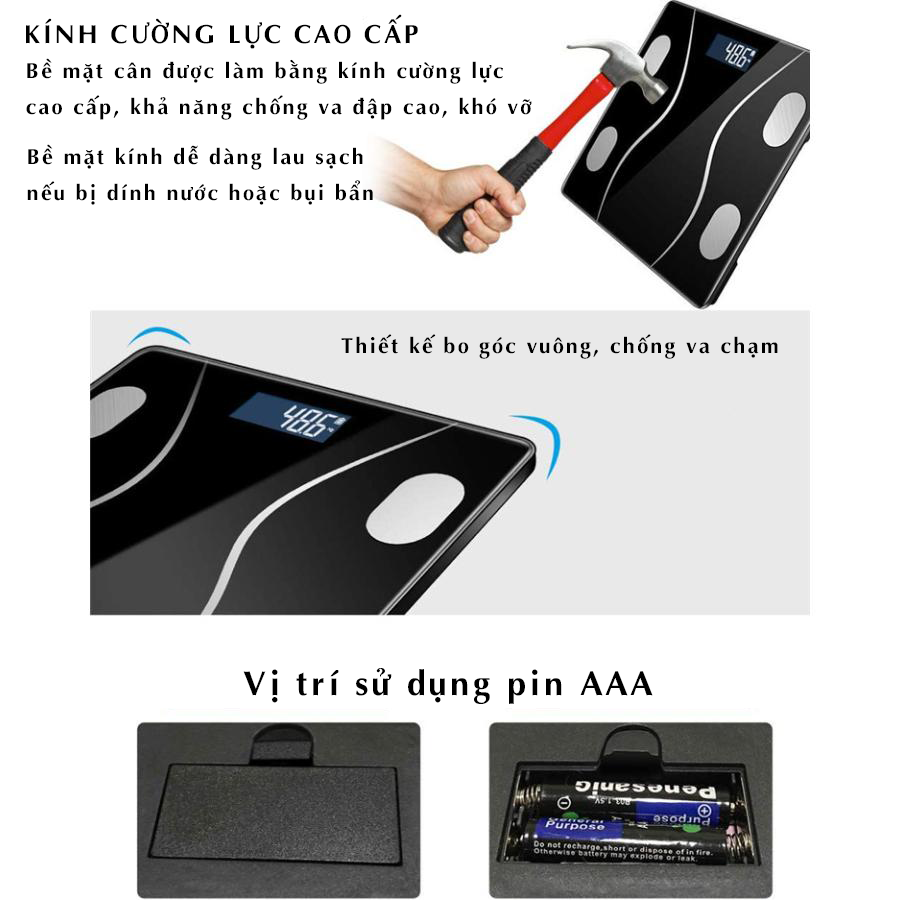 Cân Sức Khỏe Điện Tử Galen G019 Hỗ Trợ Phân Tích Lượng Mỡ Trên Cơ Thể, Kiểm Soát Cân Nặng, Theo Dõi Sức Khỏe Thông Qua Kết Nối Bluetooth Thông Minh Trên Điện Thoại