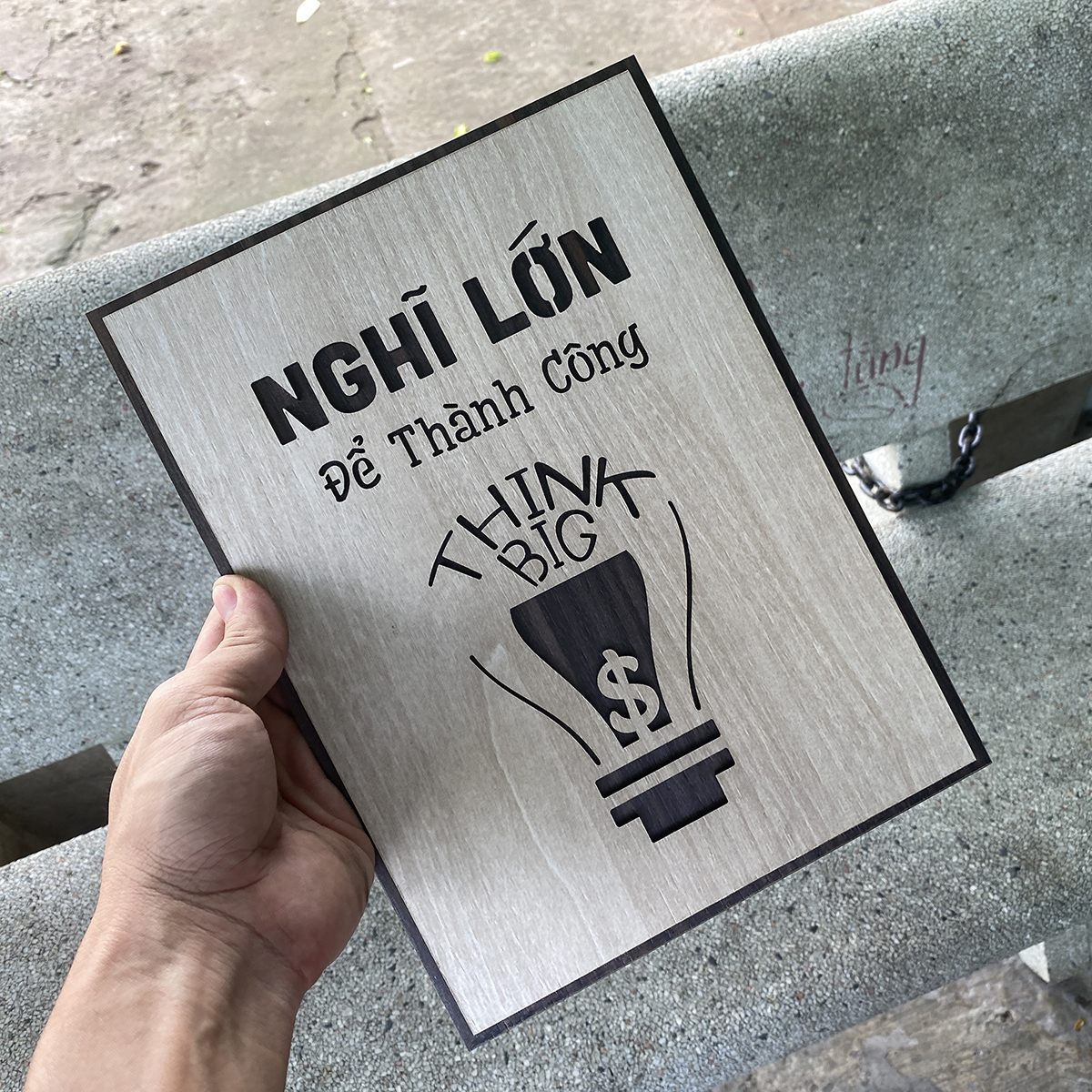 Tranh Decor Gỗ tạo động lực thúc đẩy tư duy đổi mới TBIG030 làm quà tặng trang trí nhà cửa "Nghĩ lớn để thành công"