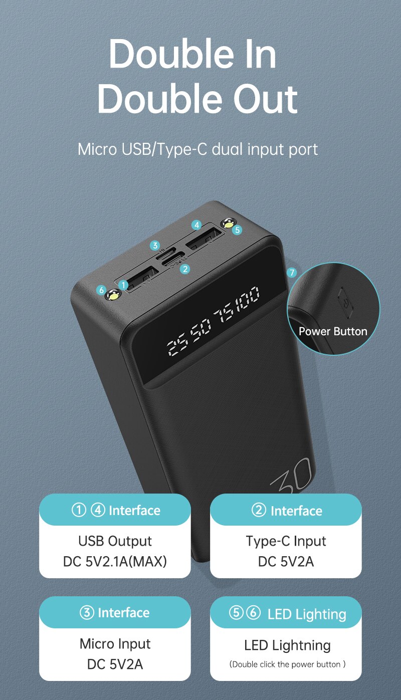 Pin Sạc Dự Phòng Kivee PT303P Dung Lượng 30000mAh - Màu Ngẫu Nhiên