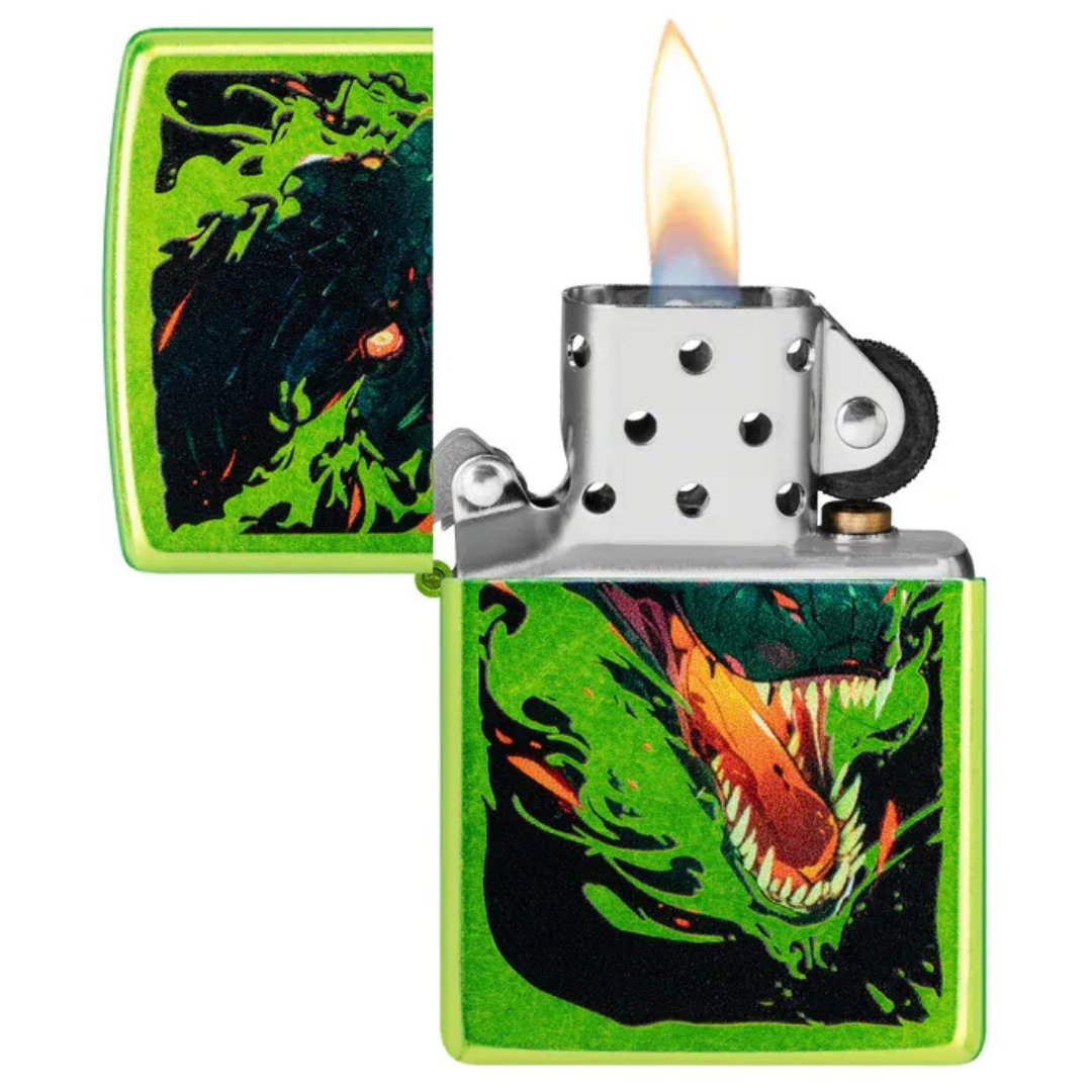 Zippo - Screaming Dragon Design Chính Hãng 47133 - Bật Lửa Mỹ Màu Xanh Neon Khắc Hình Rồng Sống Động