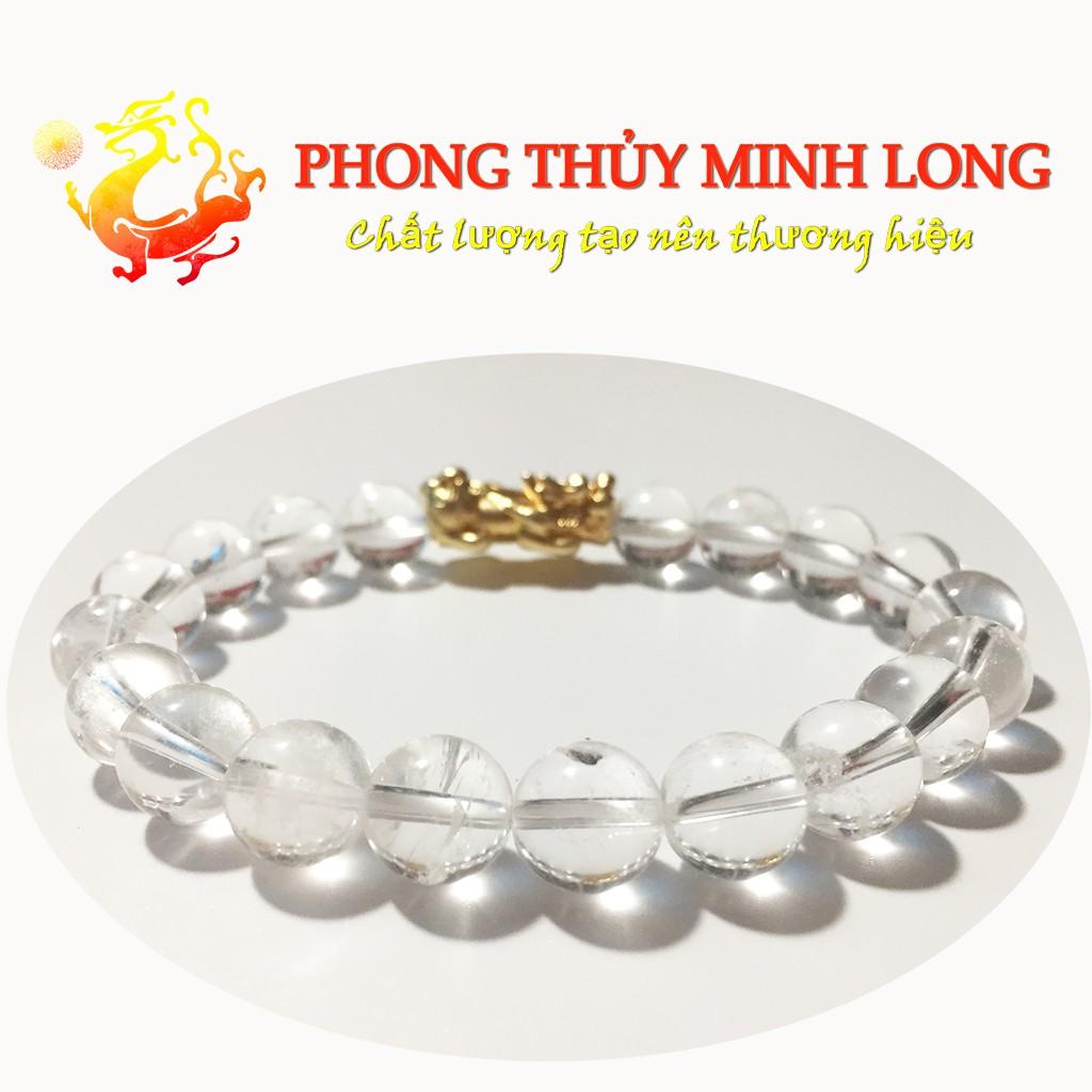 Vòng tay đá. thach anh Trắng chất lượng 5A mix Tỳ Hưu Vàng hợp mệnh Kim và Thủy