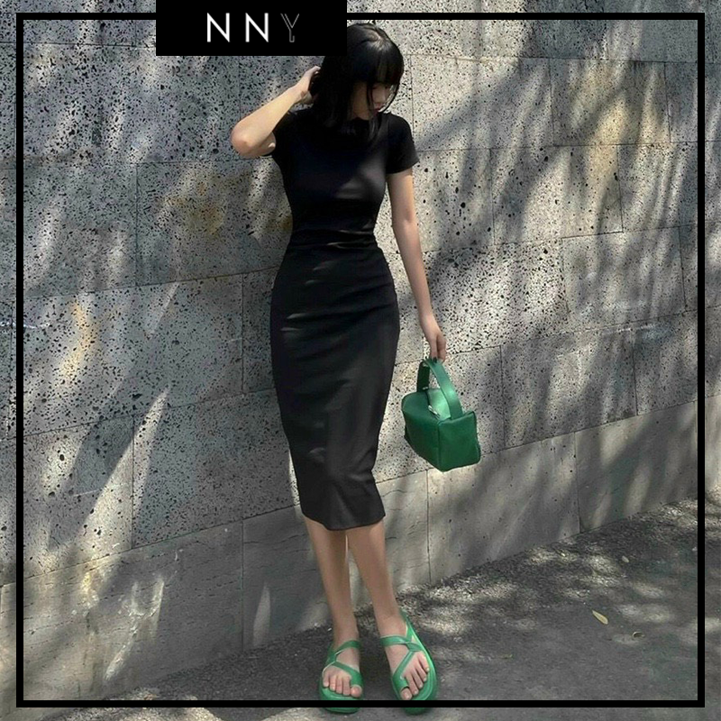 [NNY CLOTHING] Váy thun ôm body màu đen, lên dáng cực chuẩn CHIN DRESS - V078