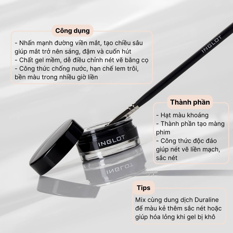 Bộ trang điểm mắt gồm Gel kẻ mắt lâu trôi AMC + Tinh chất Duraline + cọ kẻ mắt 31T INGLOT