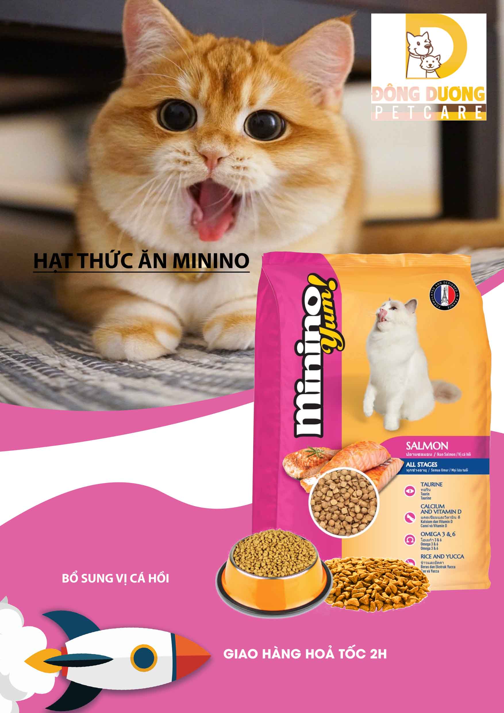 Thức ăn mèo Minino Yum Salmon cho mọi lứa tuổi vị cá hồi gói 350g - 1.5kg