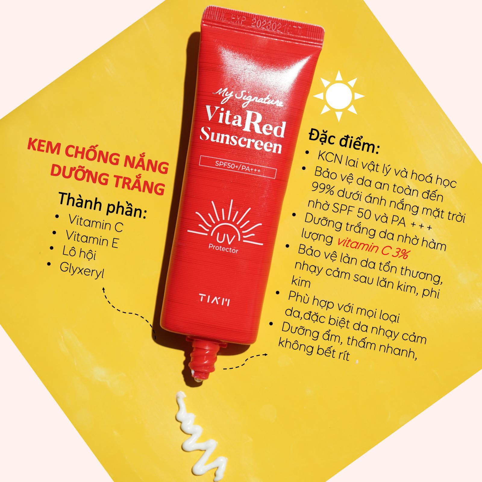 Kem Chống Nắng Dưỡng Trắng, Nâng Tông Da TIA'M MY SIGNATURE VITA RED SUNSCREEN SPF50+/PA+++