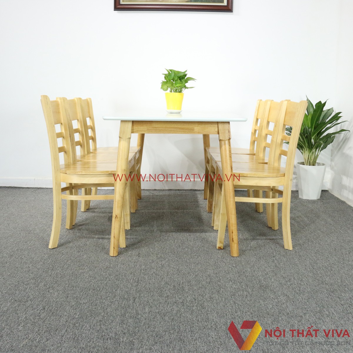 Bộ Bàn Ăn 6 Ghế Phẳng Vân Đá Trắng Đẹp Giá Rẻ
