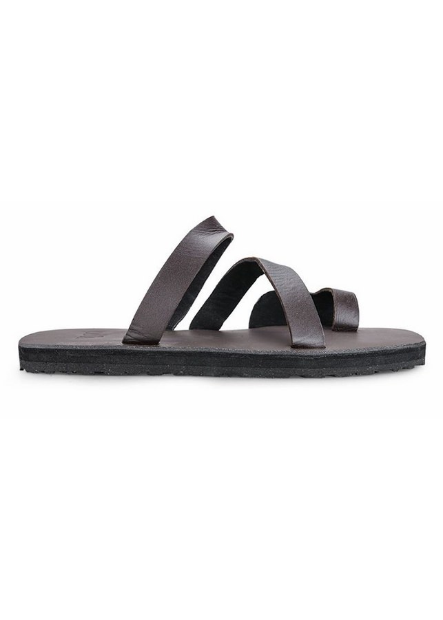 Dép Da Quai Ngang Unisex Casual - Nâu