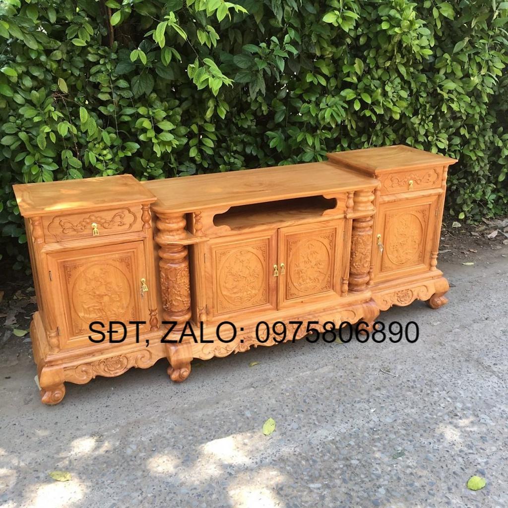 Kệ tivi gỗ gõ đỏ mẫu cột nho trạm 2m tùng cúc trúc mai , tủ để tivi bằng gỗ , kệ trang trí phòng khách