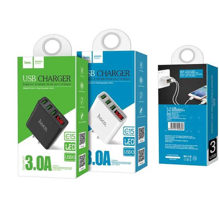 Cốc Sạc Nhanh Hoco C15 chính hãng với 3 cổng Usb – Công nghệ mới bảo vệ an toàn 7 chức năng – Củ Sạc Đa Năng có màn hình Led đo dòng điện