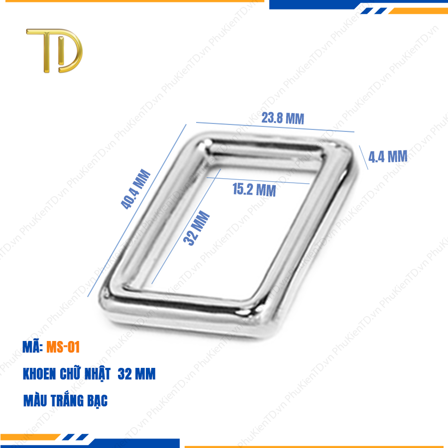 Khoen chữ nhật túi xách, khoen vuông túi xách 32mm cao cấp công nghệ mạ điện độ bền 5-8 năm