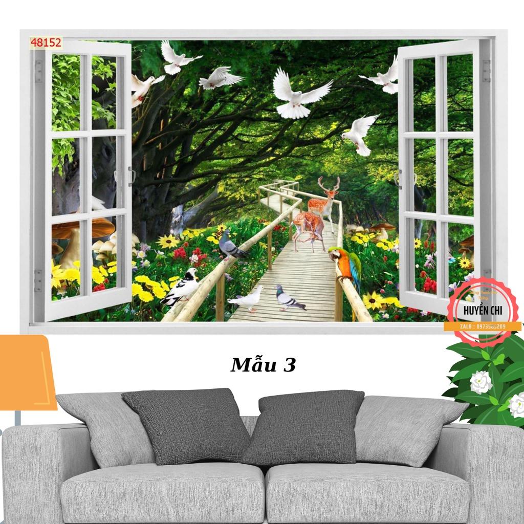 Tranh dán tường 3d Cửa sổ nhìn ra ngoài phong cảnh thiên nhiên-tranh 3d dán tường phòng khách, phòng ngủ