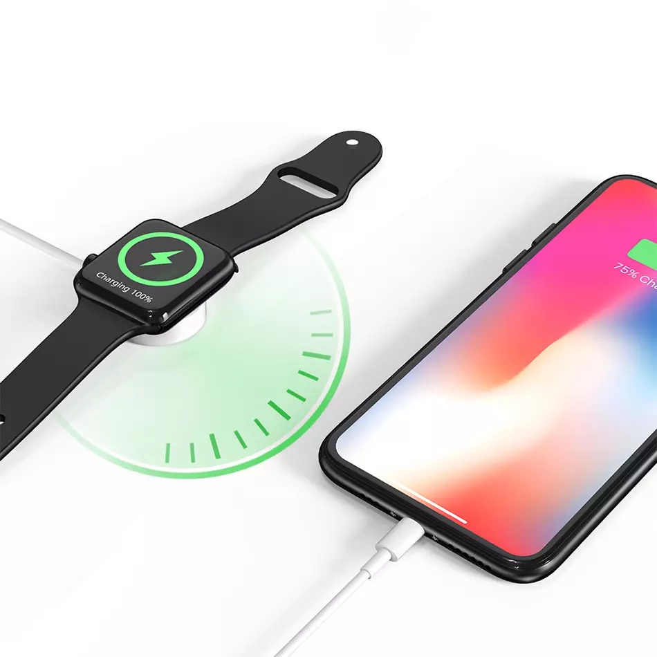 Dây cáp đế sạc nhanh 2.5W cho Apple Watch kiêm dây sạc Lighting cho  iPhone / iPad / tai nghe Airpods hiệu WiWu M10 siêu nhỏ gọn, Sạc cùng lúc 2 thiết bị - hàng nhập khẩu