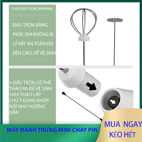 Máy đáng trứng cầm tay mini 3 tốc độ thông minh dùng pin lithium 2200ma rất tiện lợi và an toàn về điện.