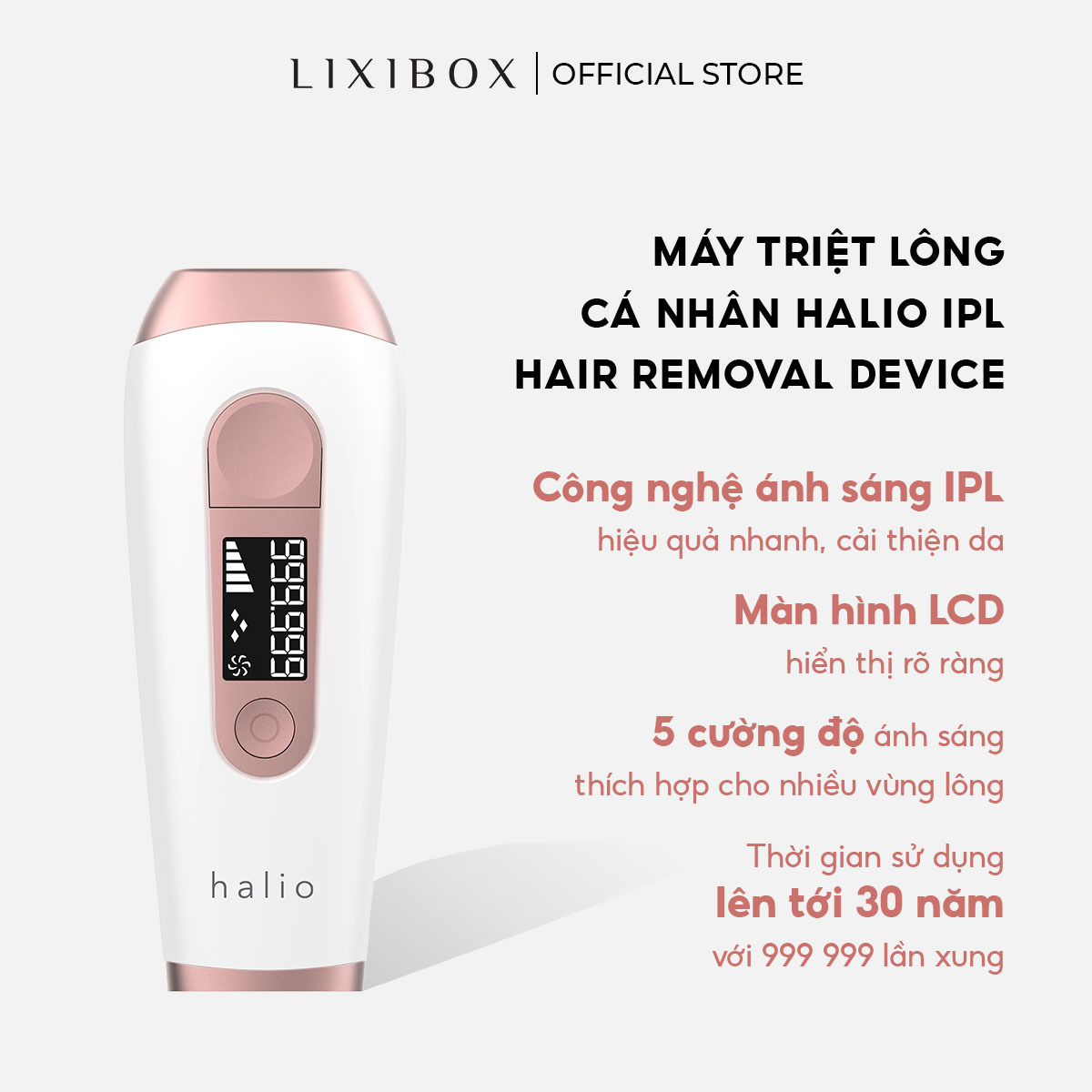 Máy Triệt Lông Vĩnh Viễn Tại Nhà Halio IPL Hair Removal Device 999999 Xung Ánh Sáng