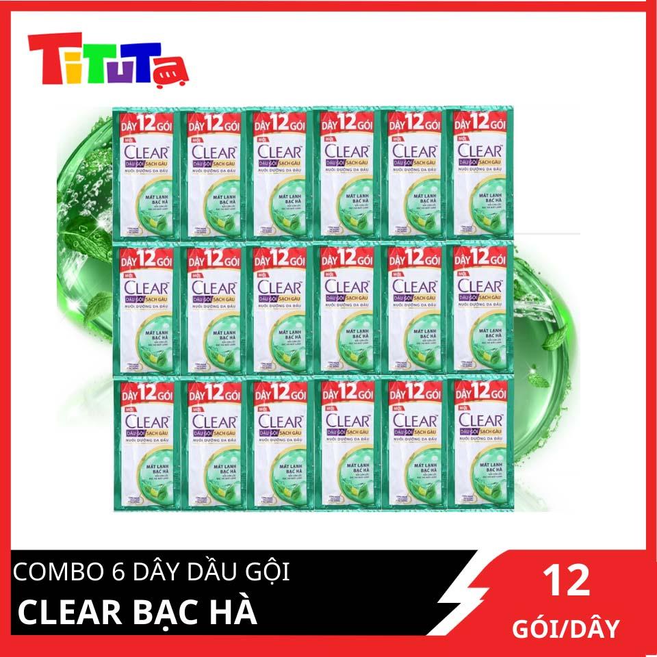 COMBO 6 dây dầu gội Clear Bạc hà 12 gói x6