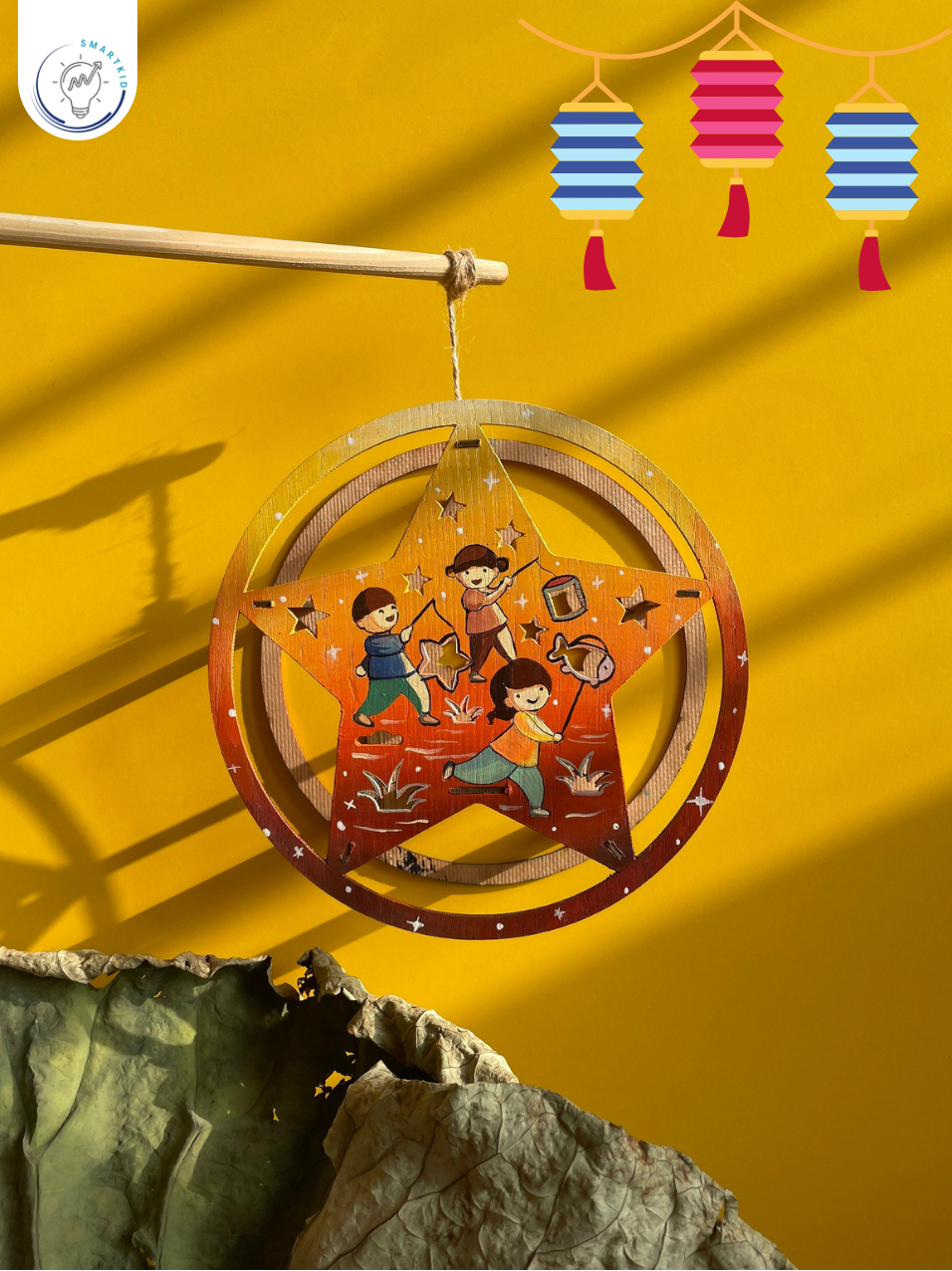 Set Đèn Lồng Gỗ Trung Thu - Lồng đèn trung thu truyền thống tô màu sáng tạo