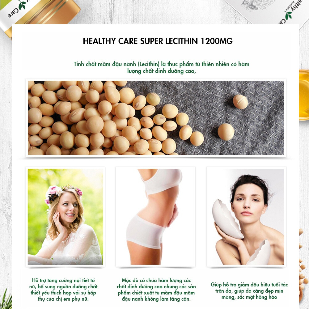 Mầm đậu nành Healthy Care Super Lecithin 100 viên của Úc