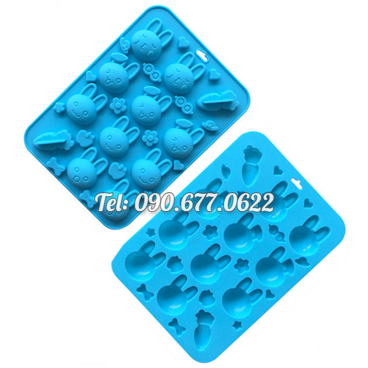 Khuôn silicone làm rau câu, kẹo dẻo, socola 12 thỏ con, cà rốt - Mã số 1342
