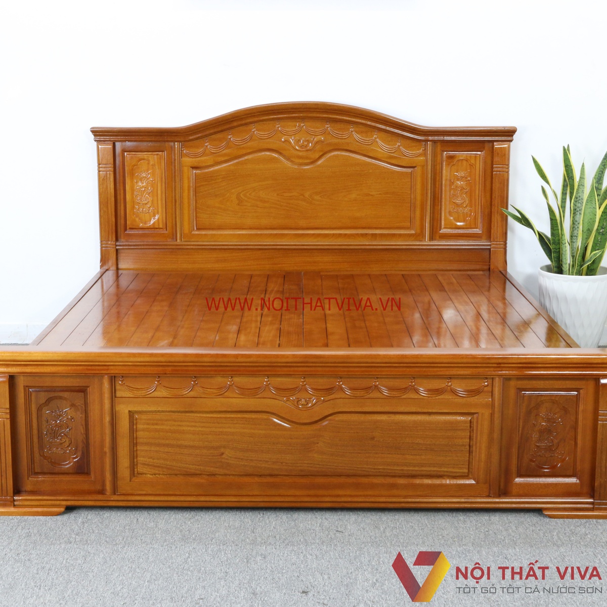 Giường Ngủ Gỗ Xoan Đào Tự Nhiên Vạt Phản Chạm Hoa Văn Đẹp Tinh Tế