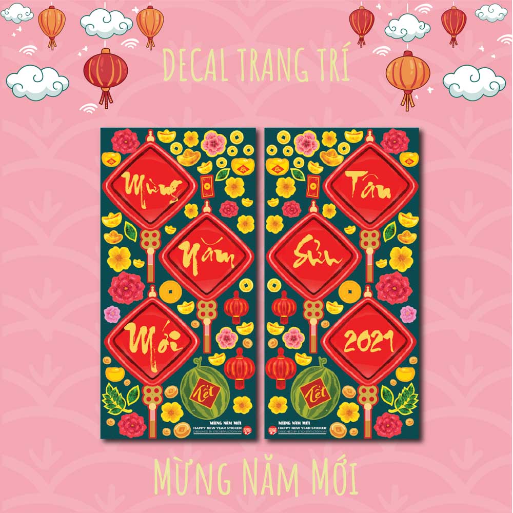 Mừng Năm Mới - Bộ 2 tấm 40x80cm decal trang trí tết