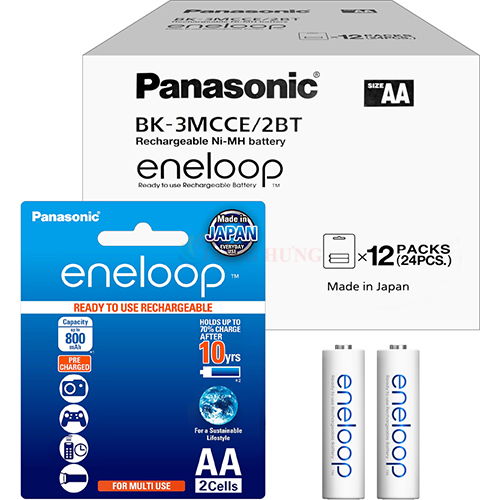 Hộp Pin sạc Panasonic Eneloop AA 2000mAh BK-3MCCE/2BT (24 viên) - Hàng chính hãng