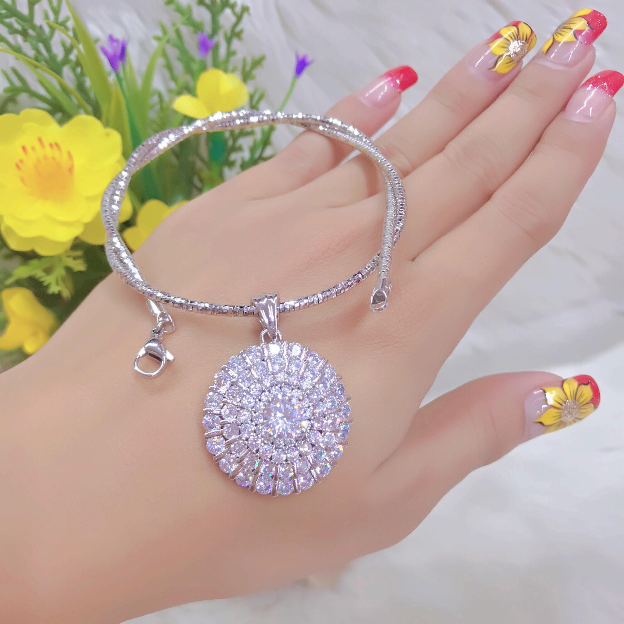 Kiềng cổ bính mềm mặt xoàn mạ bạch kim cao cấp TH53