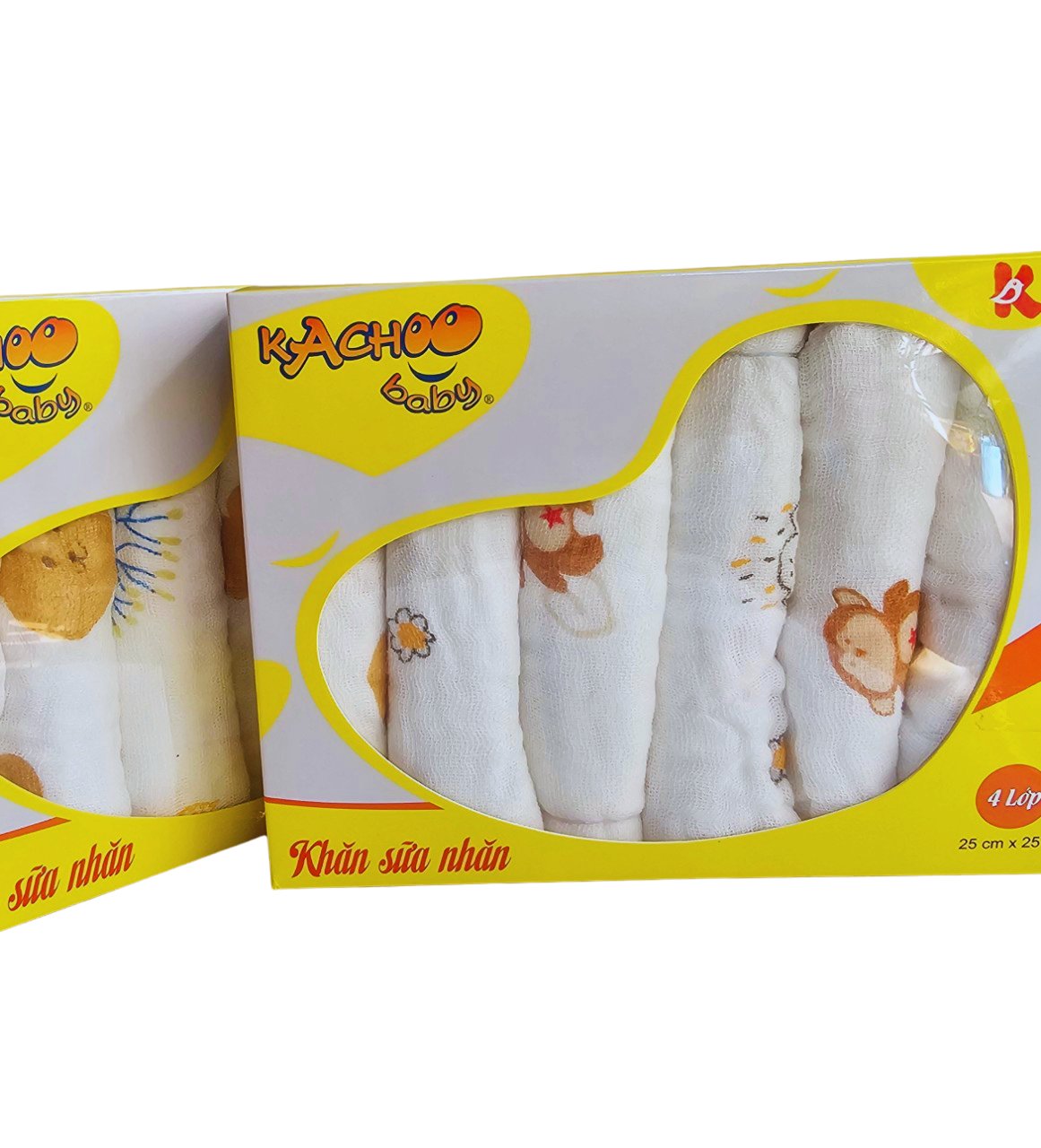 Hộp 6 khăn sữa nhăn cotton  4 lớp 25 cm x 25 cm mềm mịn, dày, thấm hút tốt dành cho bé
