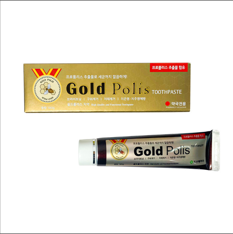 Kem Đánh Răng Hàn Quốc Gold Polis 180g/ tuýp An Toàn Bảo Vệ Ngăn Ngừa Sâu Răng Hôi Miệng Tinh Chất Keo Ong Tinh Dầu Bạc Hà Giúp Răng Sáng Chắc Khoẻ