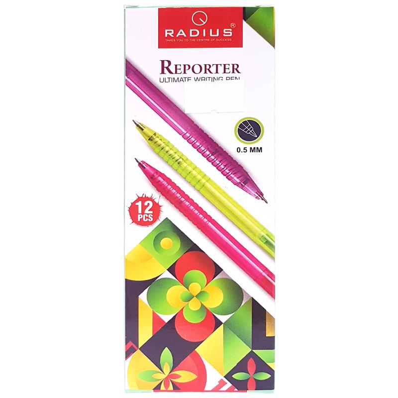 Hộp 12 Bút Bi Bấm Reporter 0.5 mm - Radius - Mực Đỏ