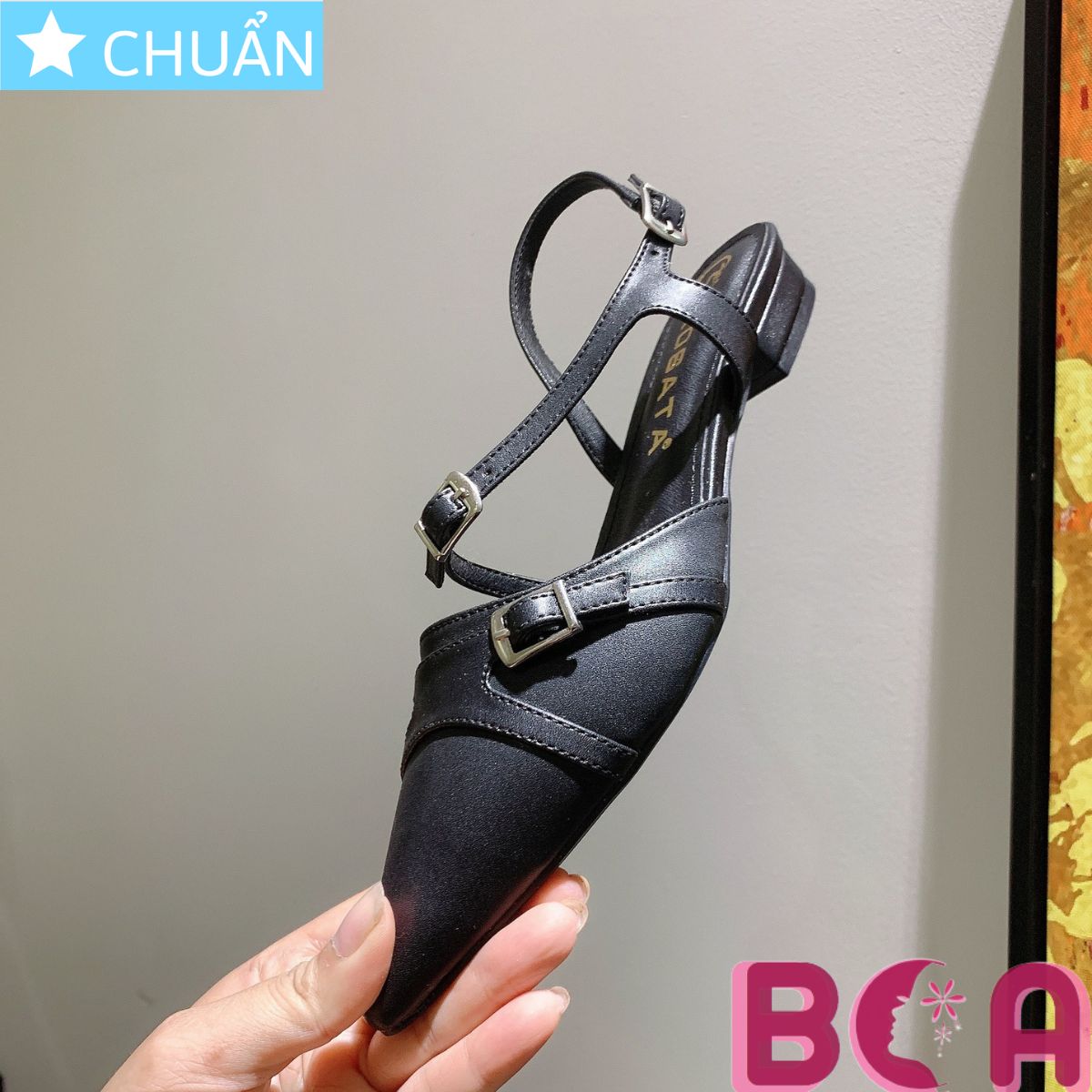 Giày búp bê nữ mũi nhọn 2p RO572 màu đen ROSATA tại BCASHOP quai dây cách điệu chéo lạ mắt và thời trang