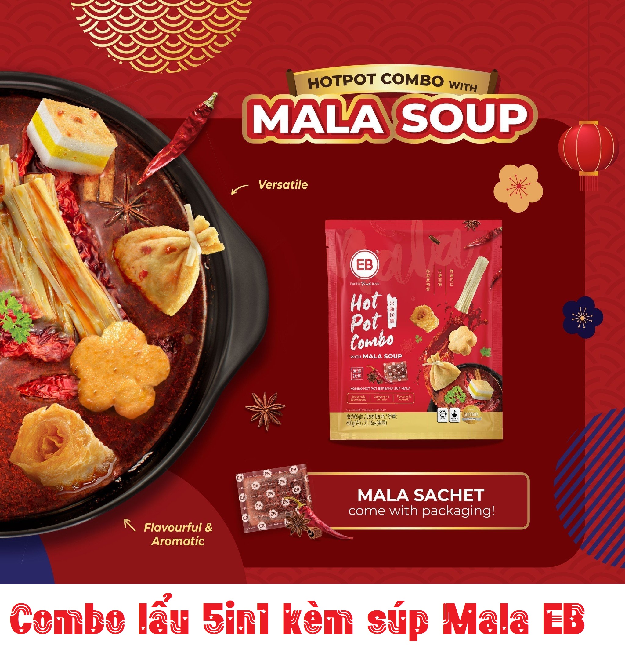 COMBO LẨU 5 TRONG 1 KÈM SÚP TỨ XUYÊN 600G EB MALAYSIA