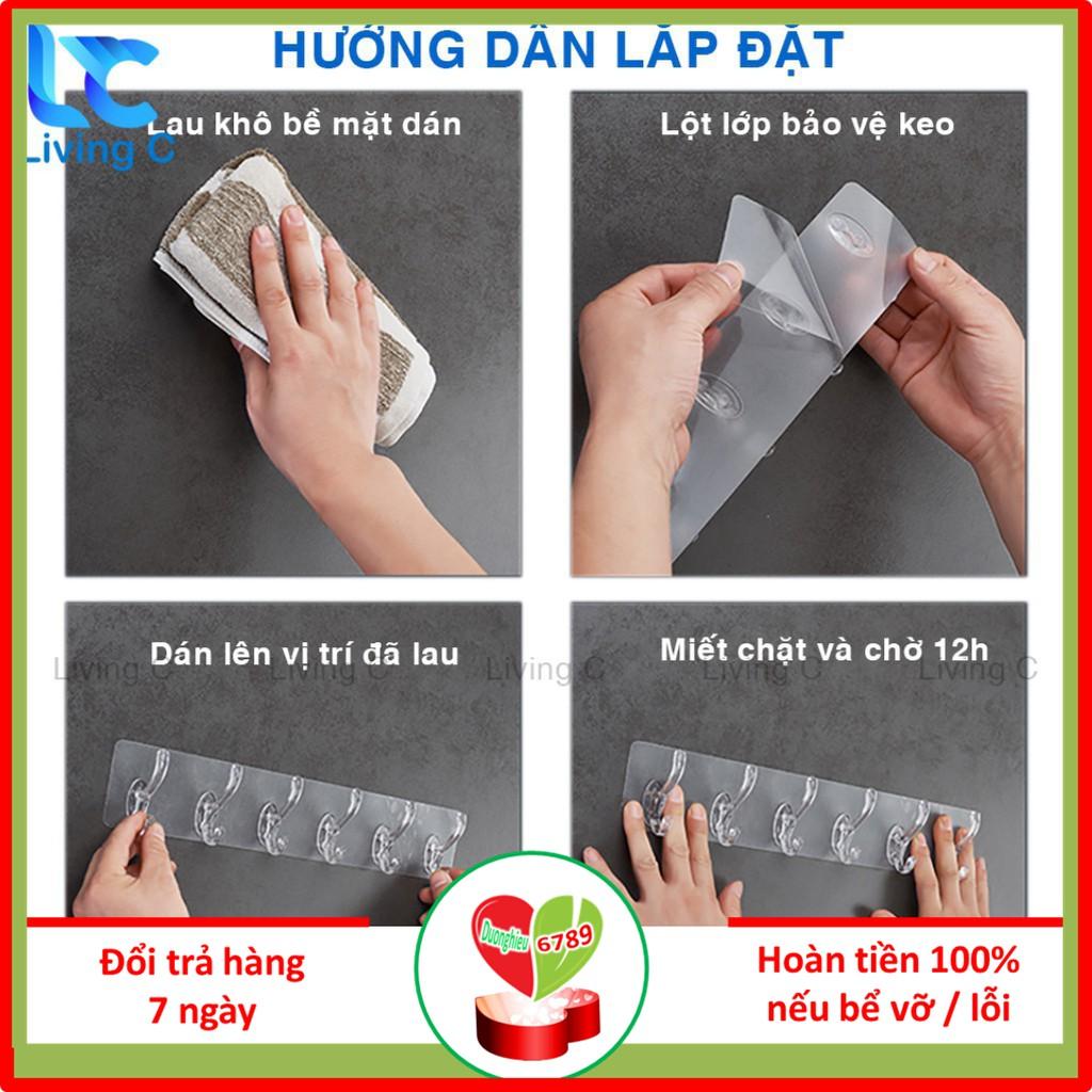 Thanh 6 móc treo đồ dán tường siêu dính chịu lực đa năng trong suốt, thanh móc treo quần áo dán tường nhà tắm - Duonghie