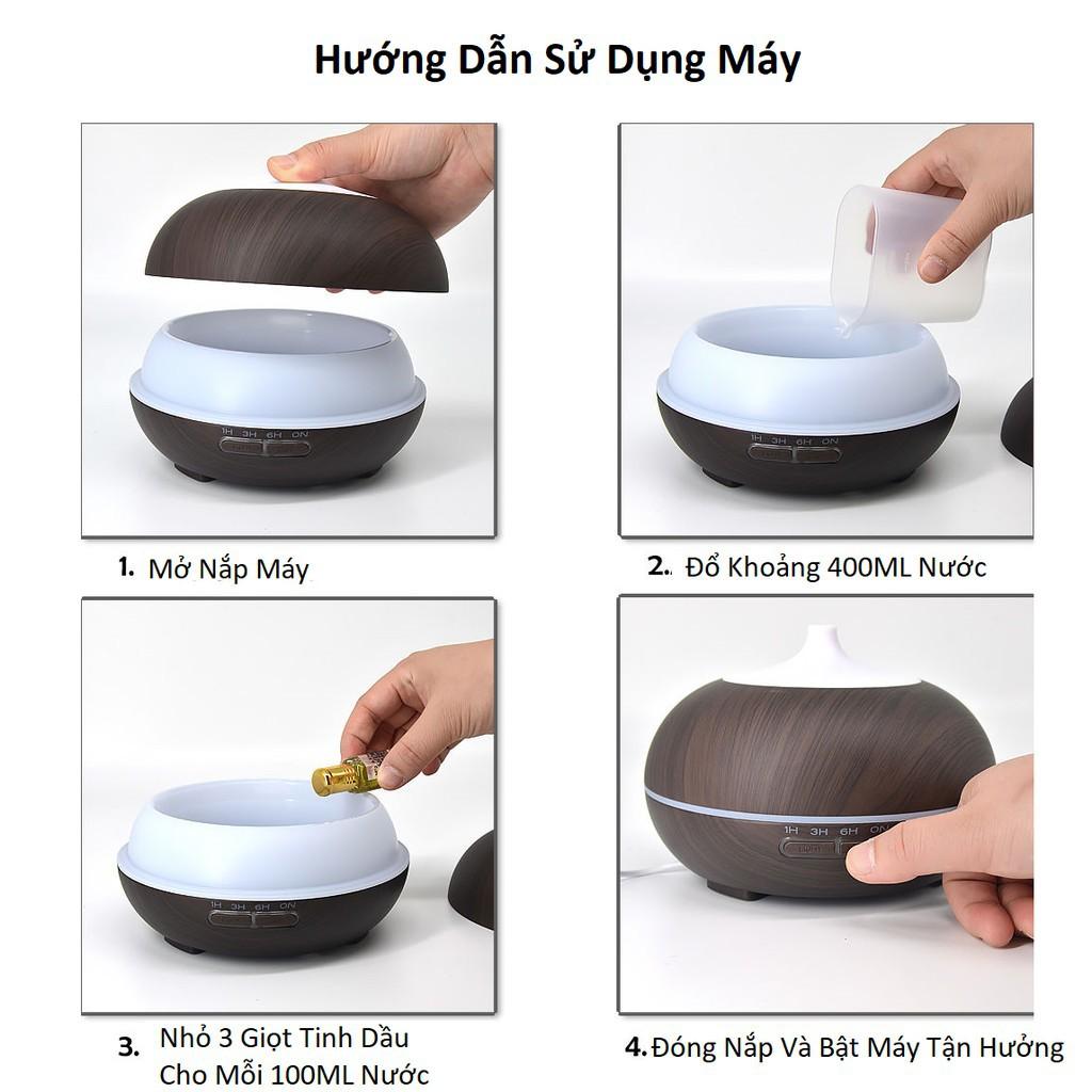 Máy Xông Khuếch Tán Tinh Dầu Dáng Bí Ngô Vân Gỗ Cao Cấp 550ML Có Tặng Kèm Remote Điều Khiển