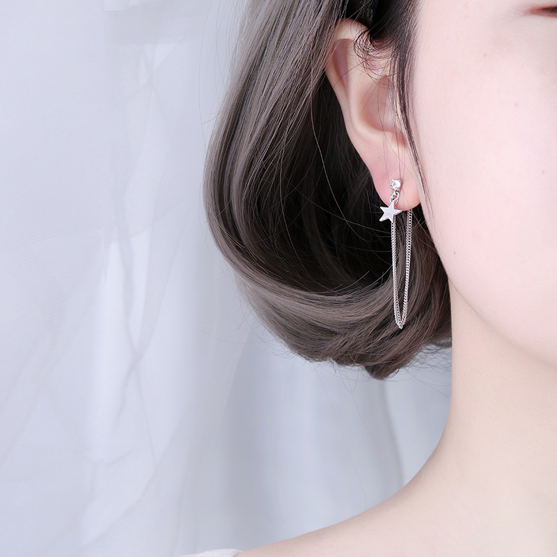 Bông tai xích dây chuyền mặt sao năm cánh thanh thoát điệu  đà